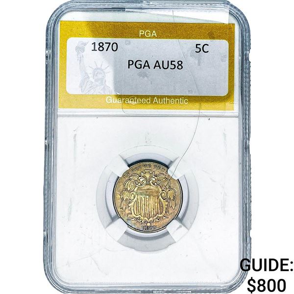 1870 Shield Nickel PGA AU58