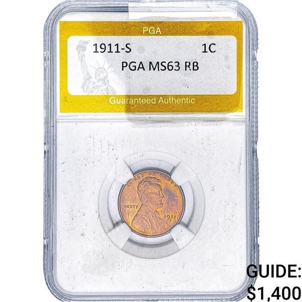 1911-S Wheat Cent PGA MS63 RB