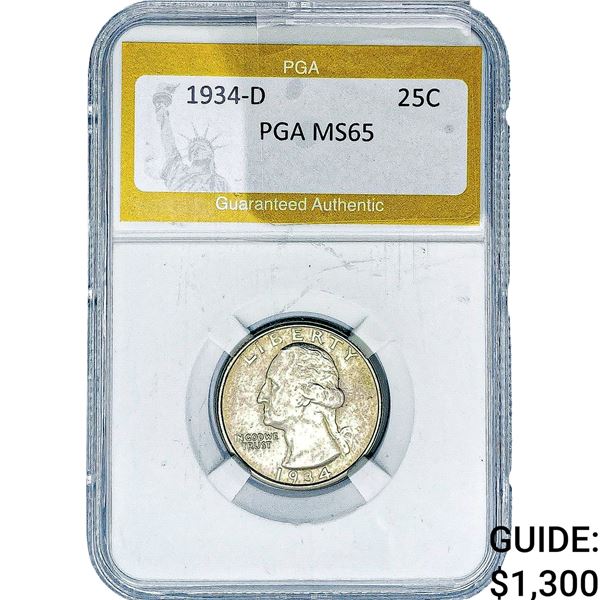 1934-D Washington Silver Quarter PGA MS65