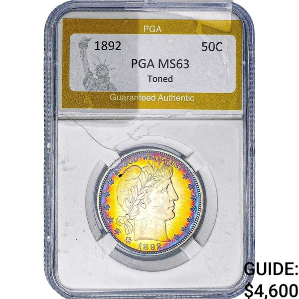 1892 Barber Half Dollar PGA MS63 Toned