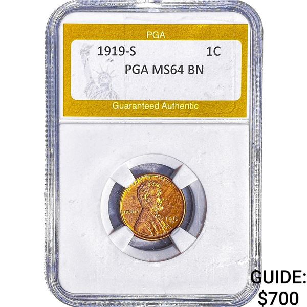 1919-S Wheat Cent PGA MS64 BN