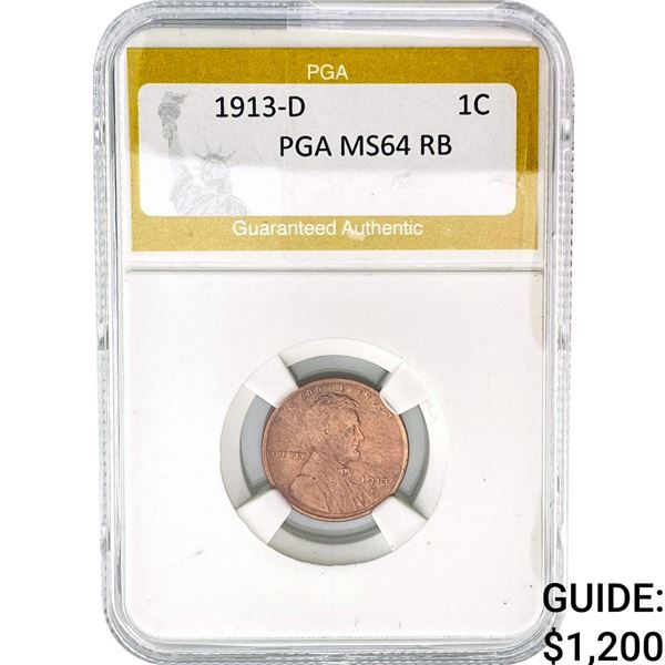 1913-D Wheat Cent PGA MS64 RB