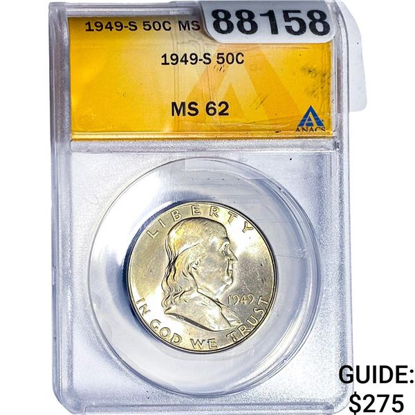 1949-S Franklin Half Dollar ANACS MS62