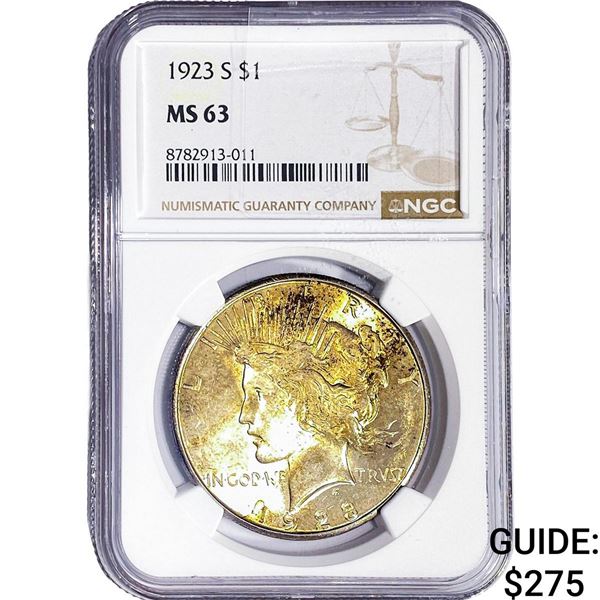 1923-S Silver Peace Dollar NGC MS63