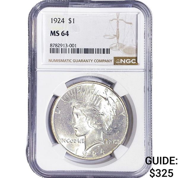 1924 Silver Peace Dollar NGC MS64