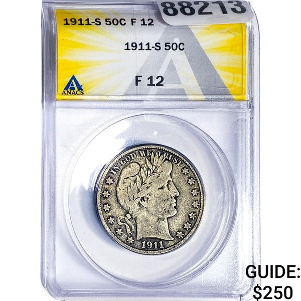 1911-S Barber Half Dollar ANACS F12