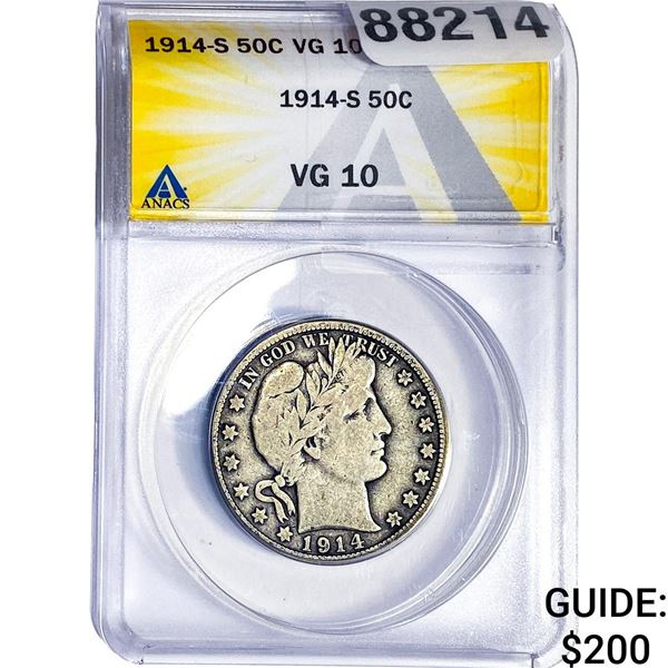 1914-S Barber Half Dollar ANACS VG10