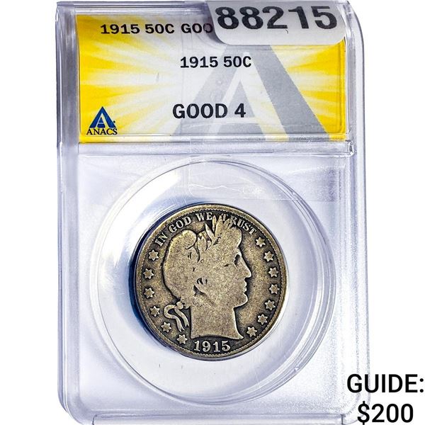 1915 Barber Half Dollar ANACS GOOD4