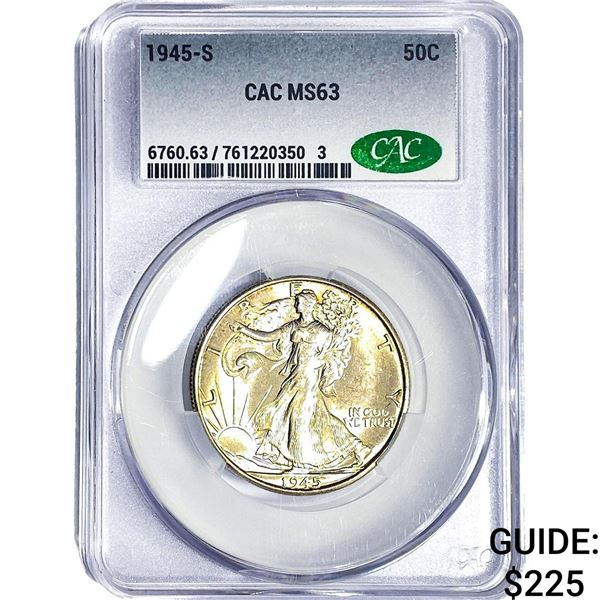 1945-S Walking Liberty Half Dollar CAC MS63