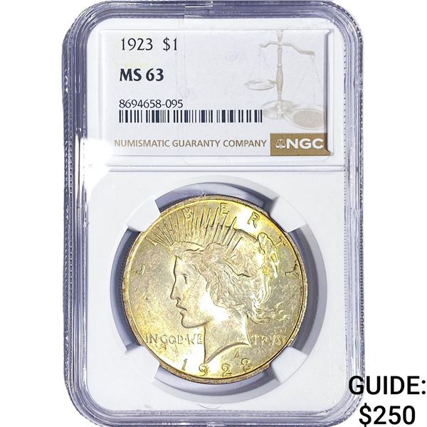 1923 Silver Peace Dollar NGC MS63