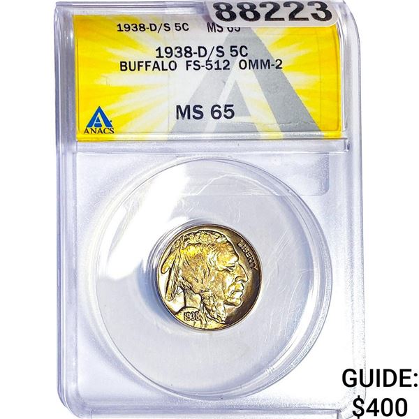 1938-D/S Buffalo Nickel ANACS MS65