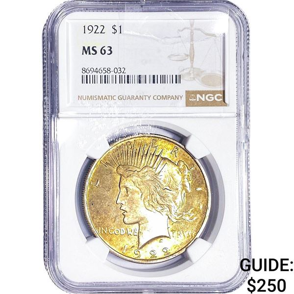 1922 Silver Peace Dollar NGC MS63
