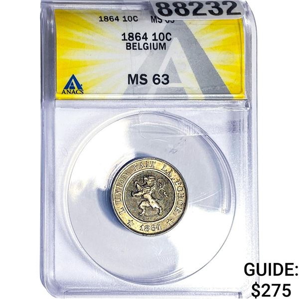 1864 10C Belgium ANACS MS63