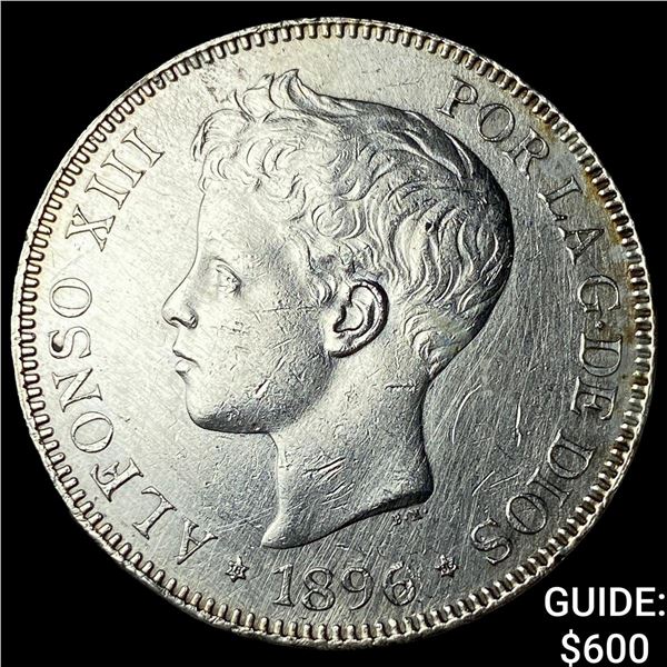 1896 Spain Silver 5 Pesetas