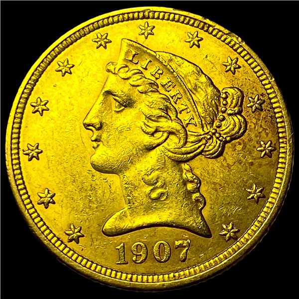 1907-D Gold $5 Liberty Head Half Eagle CHOICE AU