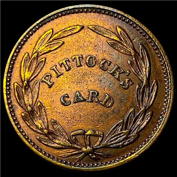 1863 Civil War token "Pittock's Card" CLOSELY UNCIRCULATED