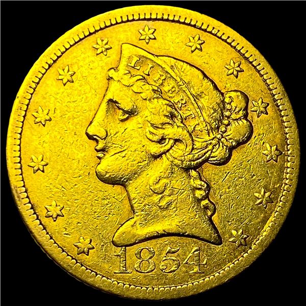 1854 Gold $5 Liberty Head Half Eagle CHOICE AU