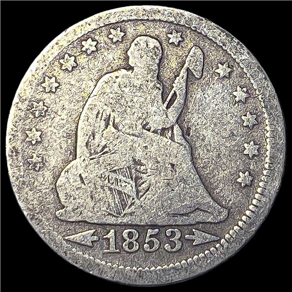 1853 Arrows/Rays Seated Liberty Quarter  NICELY CIRCULATED