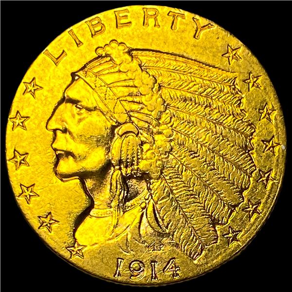 1914-D Indian Head Gold $2.50 Quarter Eagle CLOSELY UNCIRCULATED