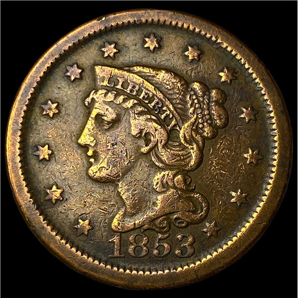 1853 Braided Hair Large Cent LIGHTLY  CIRCULATED