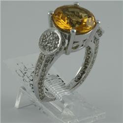 Ring 4.45 ctw Diamond & Citrine  18K  White Gold- SRP$ 4808