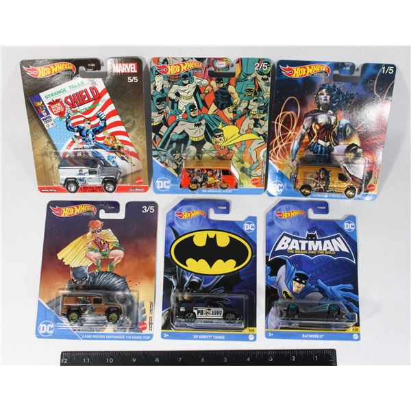 LOT OF SIX HOT WHEELS DC COMIC DIECAST CARS