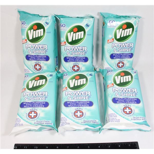 (6) VIM POWER & SHINE MULTI PURPOSE WIPES