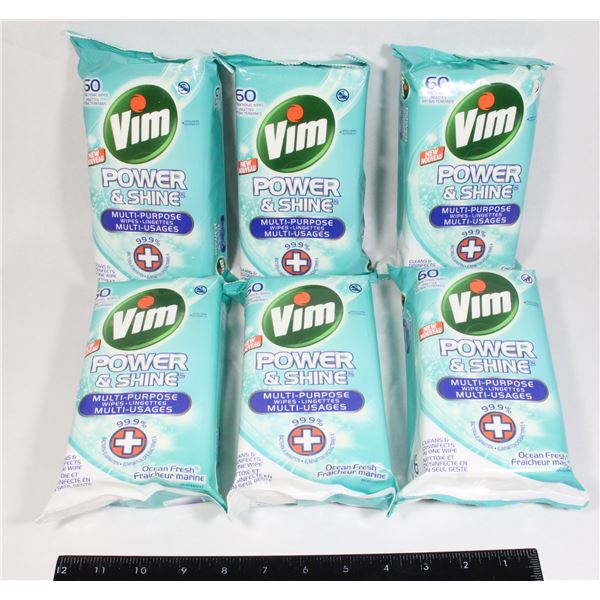 (6) VIM POWER & SHINE MULTI PURPOSE WIPES