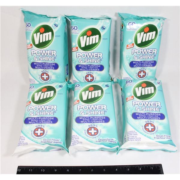 (6) VIM POWER & SHINE MULTI PURPOSE WIPES