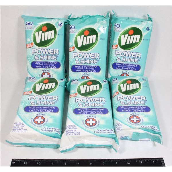 (6) VIM POWER & SHINE MULTI PURPOSE WIPES
