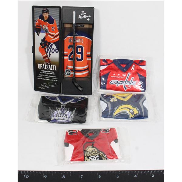 MINI HOCKEY JERSEYS AND MINI LEON DRAISAITL STICK