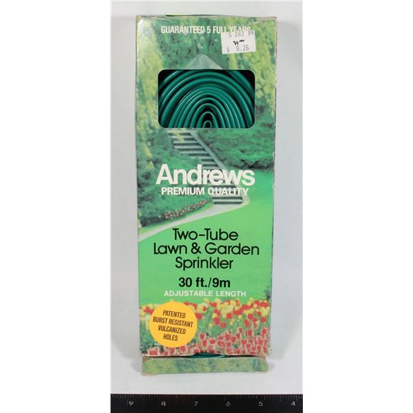ANDREWS TWO-TUBE LAWN & GARDEN SPRINKLER 30FT