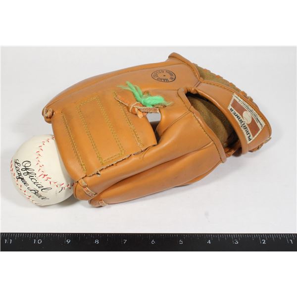 VINTAGE PLAYMAKER BASEBALL GLOVE & BASEBALL