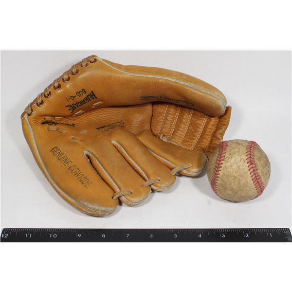 VINTAGE HURRICANE BASEBALL GLOVE & BASEBALL