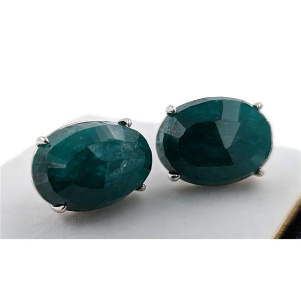 *^7.7 ct Certified Silver Emerald gemstone Earrings ($15,645 Appraisal)