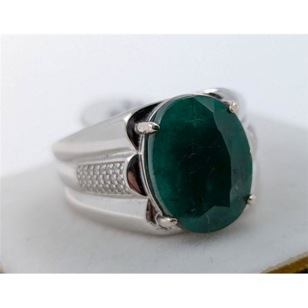 *^10 ct Certified Silver Emerald gemstone Ring - Size 11 ($15,607 Appraisal)
