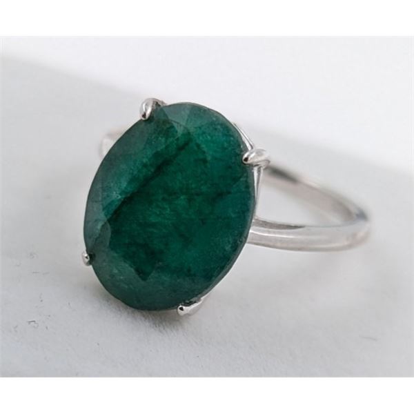 *^3.8 ct Certified Silver Emerald gemstone Ring - Size 9 ($9,130 Appraisal)