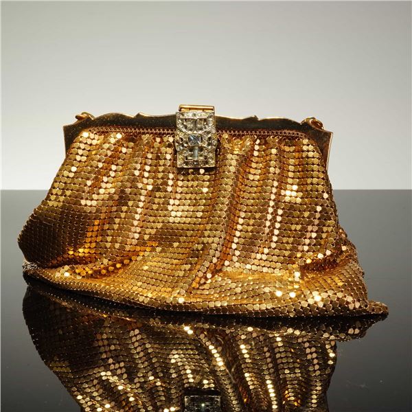Whiting & Davis Gold Mesh Evening Bag with Rhinestone Clasp
