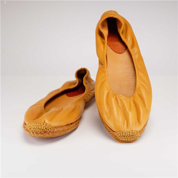 Christian Louboutin Leather Espadrille Ballet Flats, Mustard Yellow