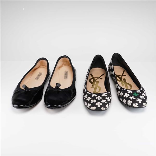 Two Pairs of Designer Ballet Flats, Bottega Veneta and Saint Laurent