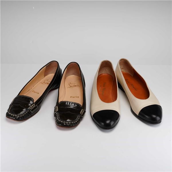Two Pairs of Designer Flats, Christian Louboutin Loafers and Michel Perry Pumps