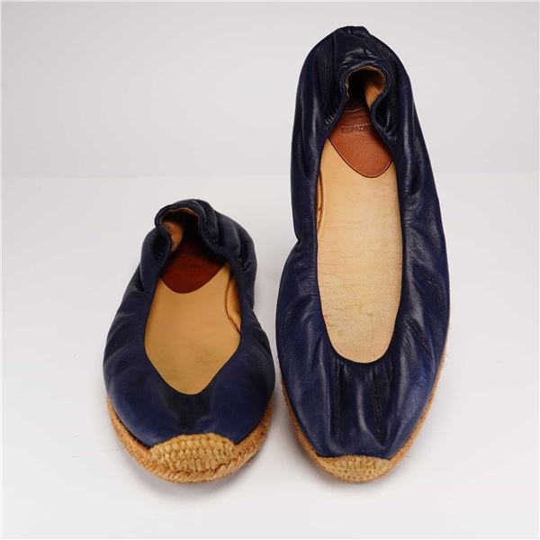 Christian Louboutin Navy Blue Leather Scrunch Espadrille Ballet Flats