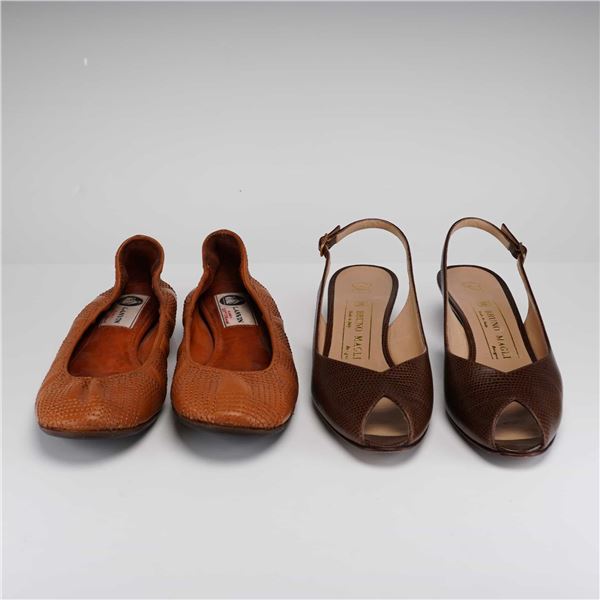 Two Pairs of Designer Shoes, Lanvin Stitched Flats and Bruno Magli Slingbacks