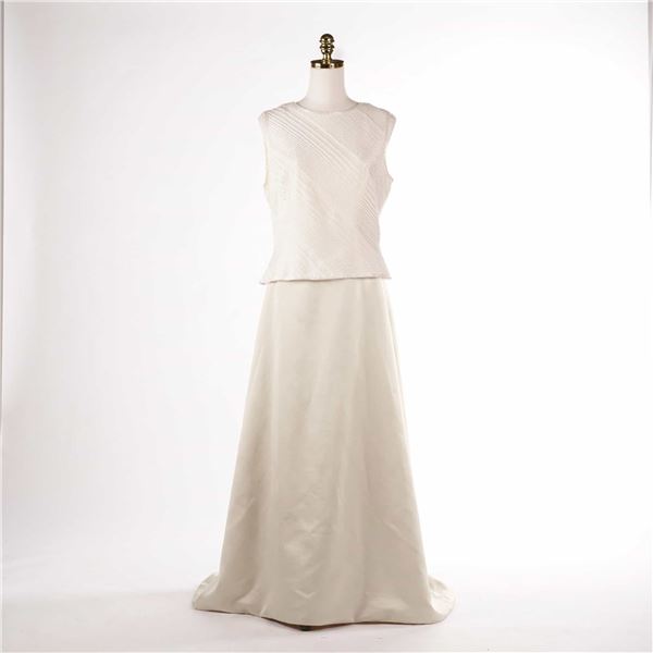 2pc Black Tie by Oleg Cassini Off-White Beaded Evening Ensemble
