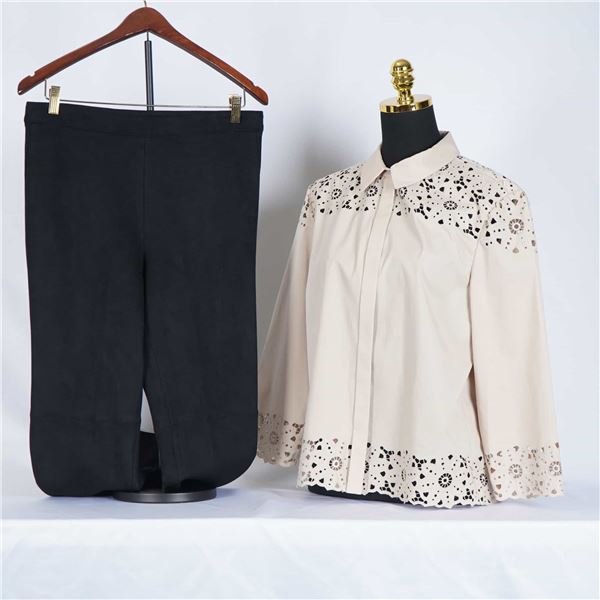 Tahari Velda Cotton Poplin Shirt with Black Dress Pants
