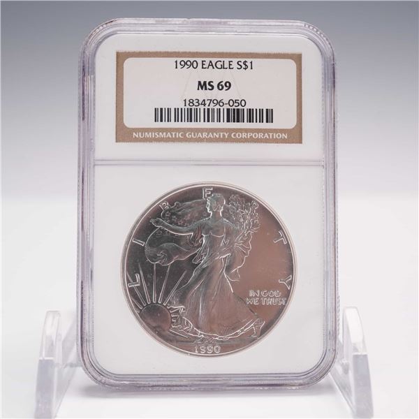 1990 American Silver Eagle 1 Dollar Coin NGC Graded MS69