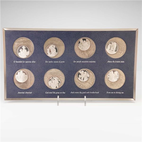 US Franklin Mint "America the Beautiful" Eight-Piece Sterling Silver Medal Set