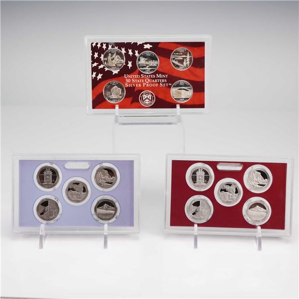 3pc 2005-S and 2010-S United States Mint Quarter Proof Sets