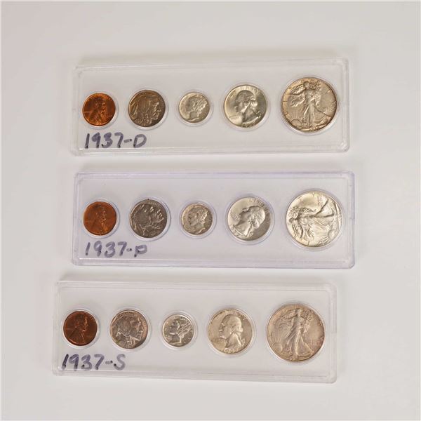 3pc 1937- P, D & S United States Coin Sets