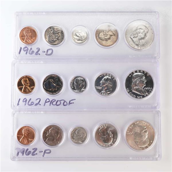 3pc 1962, 1962 D,P U.S. Mint Proof and Five-Coin Sets